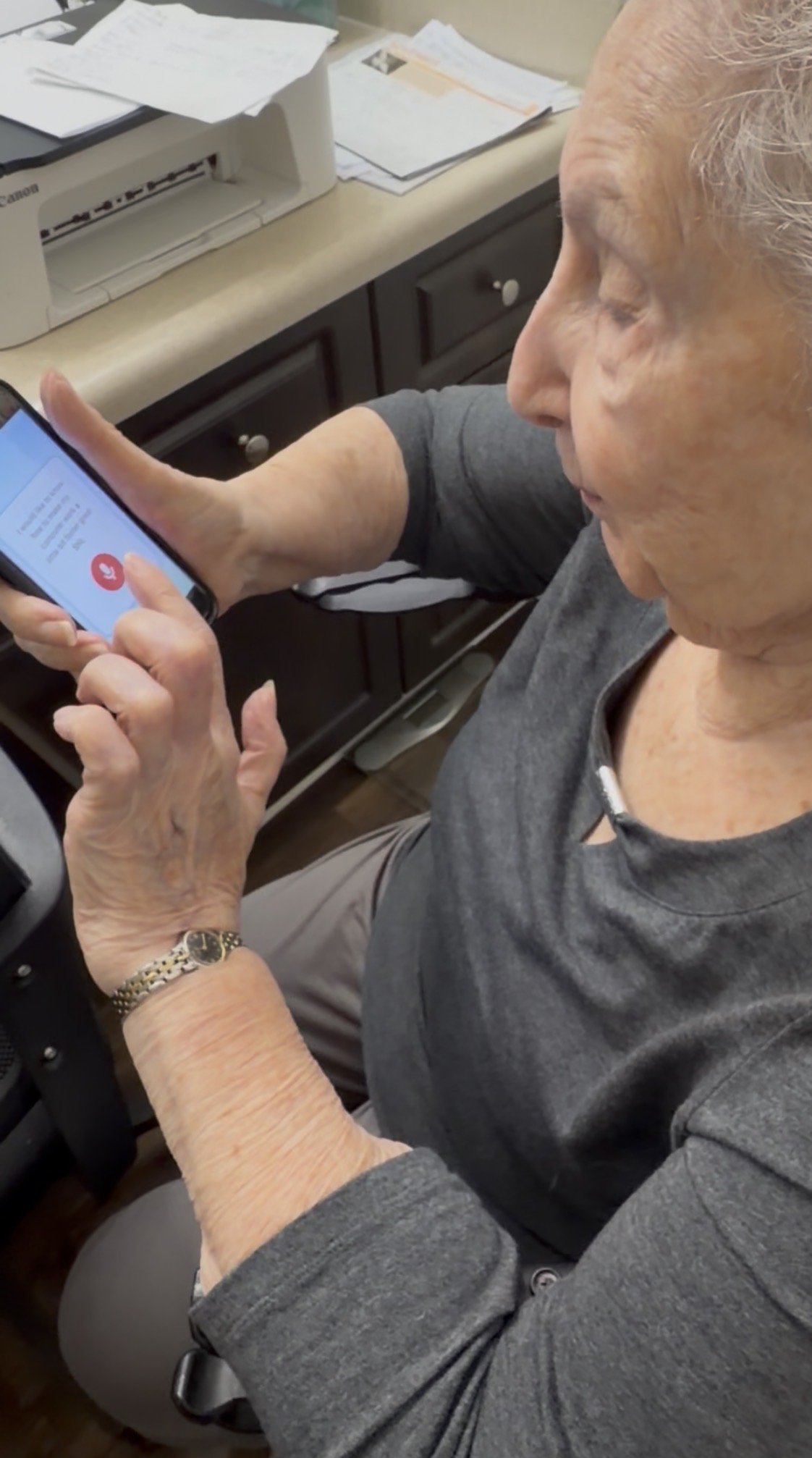 Senior using Pebl on a smartphone